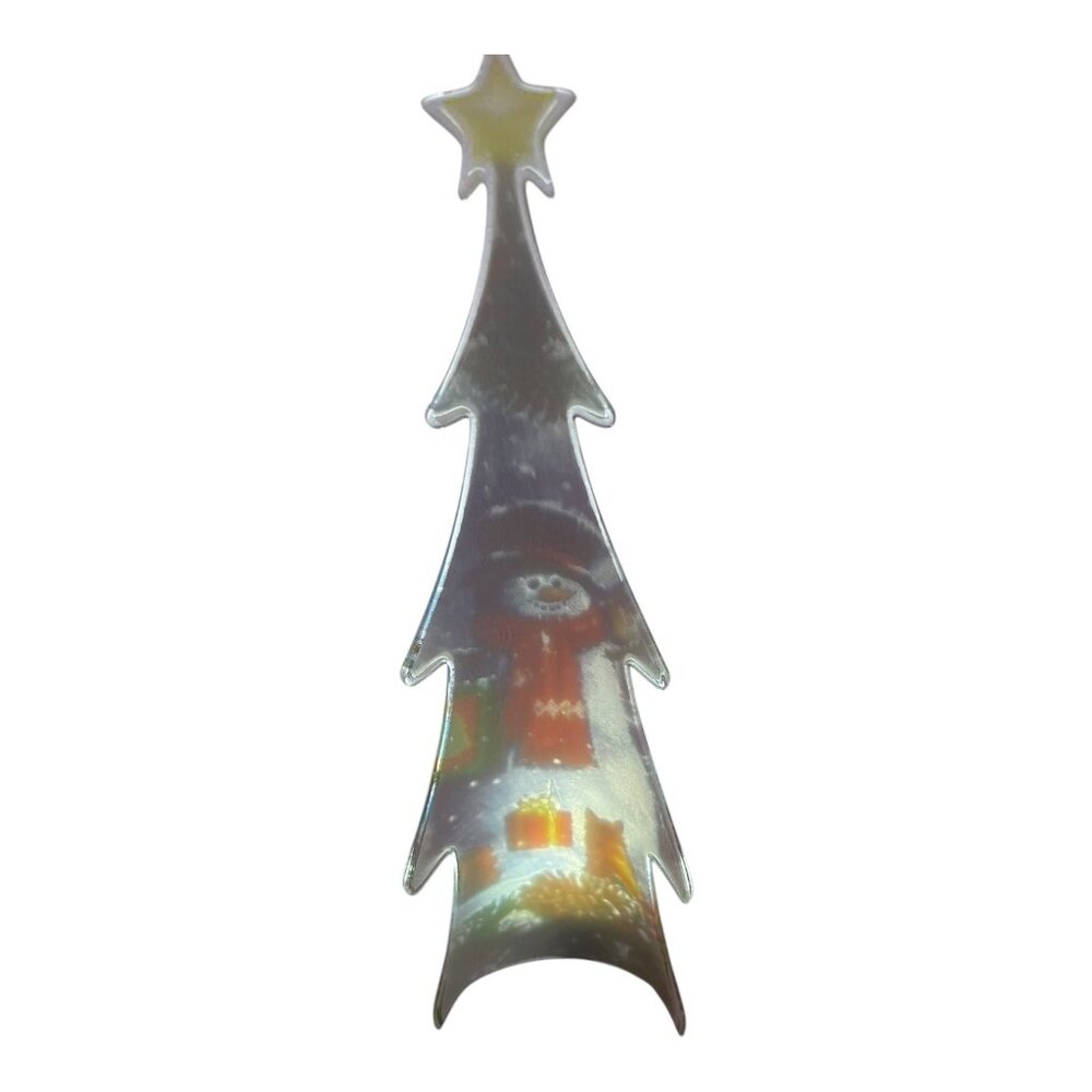 Curved Pressed Glass Christmas Tree Red Gold Holiday Decor - Picture 5 of 5